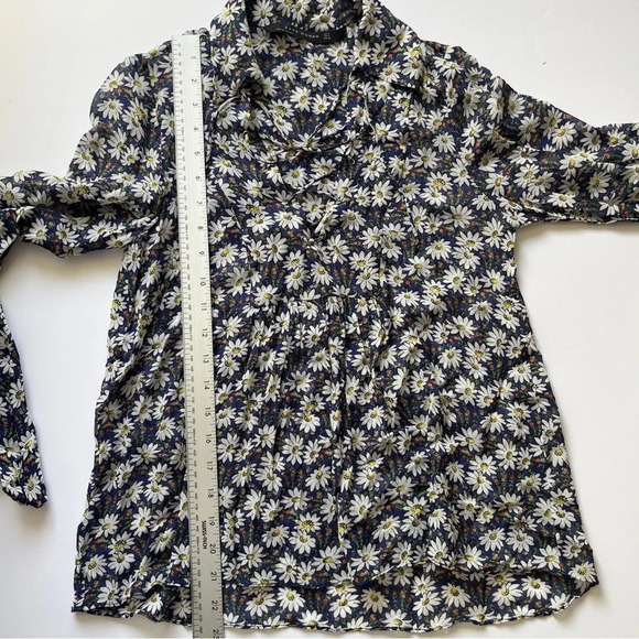 Zara Floral Daisy Blouse Corset Lace Up Long Sleeve V Neck  Lightweight Sz S - Picture 5 of 11